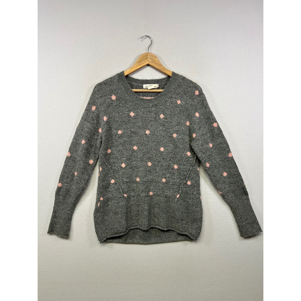 H&M L.O.G.G. Polka Dot Wool Blend Womens Medium Grey Pink Crewneck Sweater
